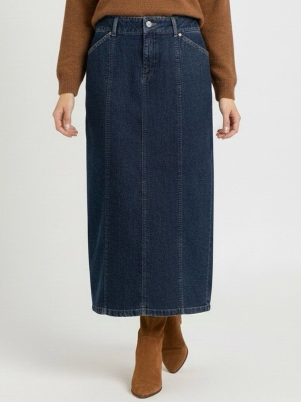Vintage Maxi Denim Jean Skirt - 10/32-33" Waist, LONG BACK SLIT!